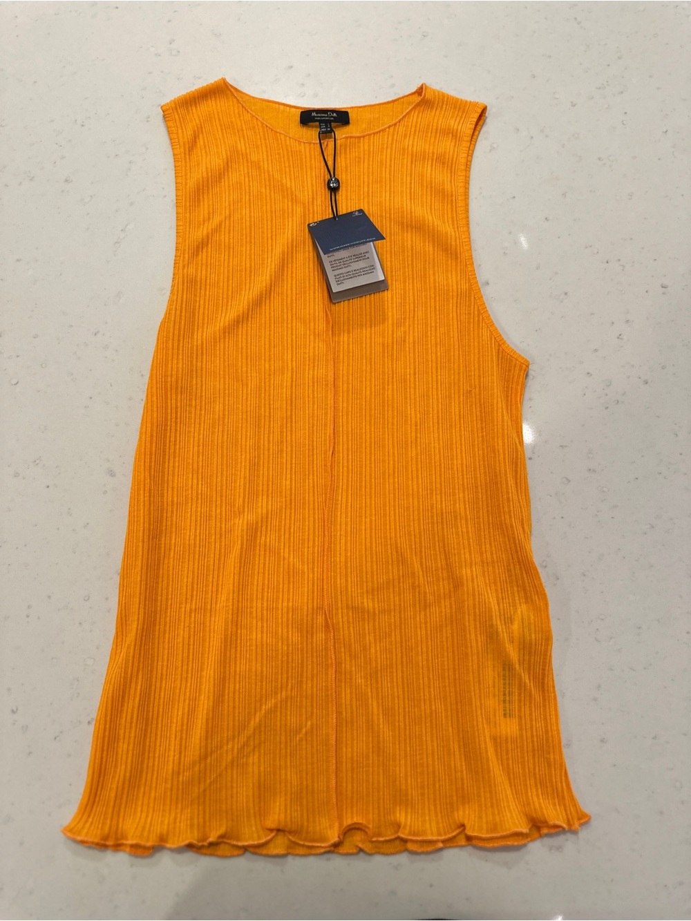 NWT Massimo Dutti Tangerine Orange Sleeveless Top Size Small Cotton Ruffle